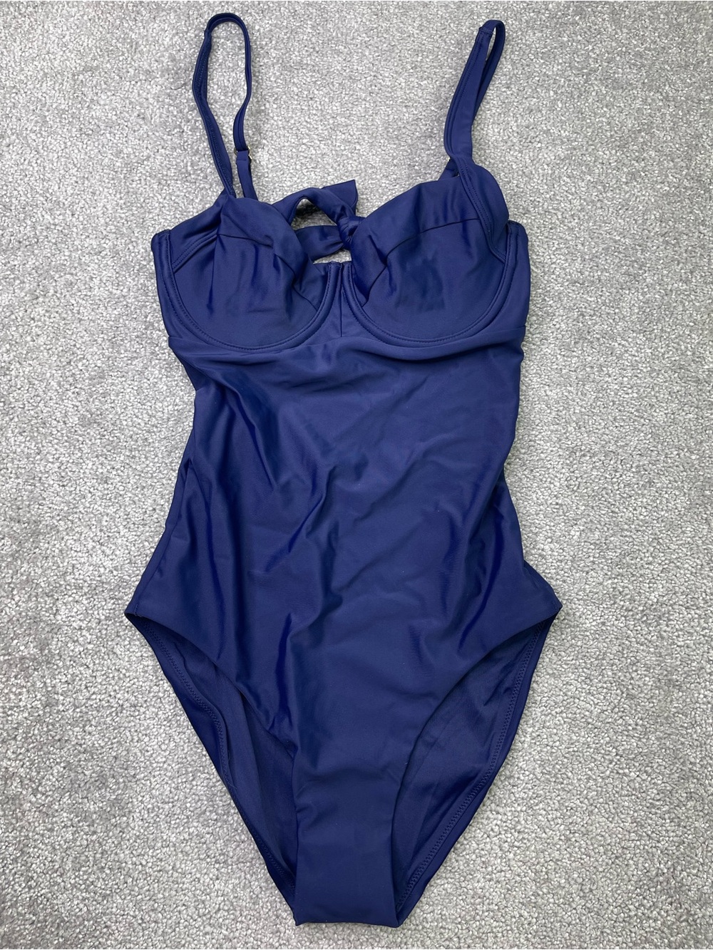 Quince Italian One Piece Swimsuit Size Small Navy Blue Adjustable Straps